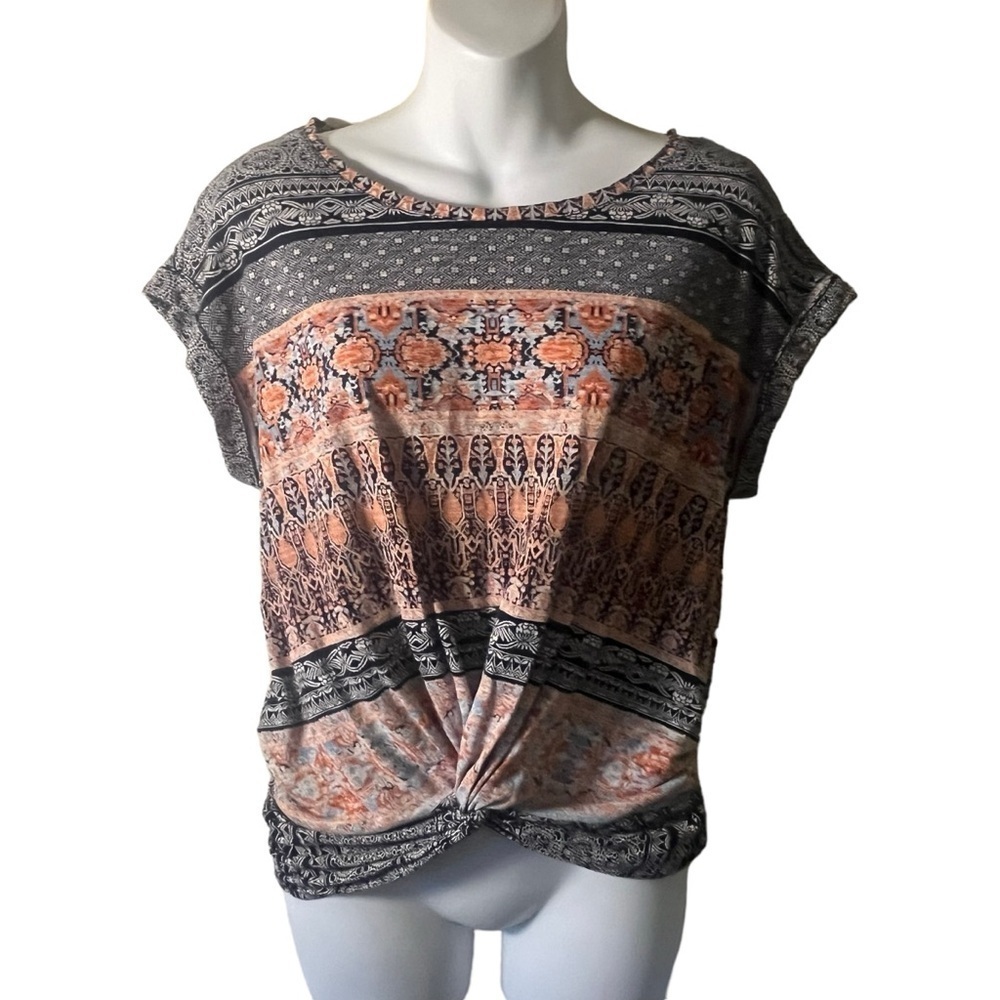 Lucky Brand Short Sleeve Boho Twist Front Top Size S